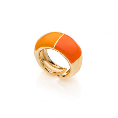 Anello Unoaerre in bronzo dorato con smalto arancio